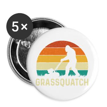 Grassquatch – Bigfoot Rasenmählandschaftslandschaftsgärtner Geschenk - Buttons groß 56 mm (5er Pack) - Weiß - Vorne