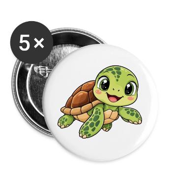 Schildkröte Kawaii Style – Süßes Tiermotiv - Buttons groß 56 mm (5er Pack) - Weiß - Vorne