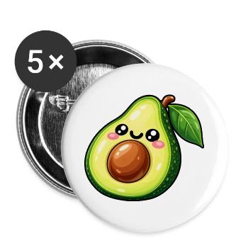Kawaii Avocado Lächeln - Buttons groß 56 mm (5er Pack) - Weiß - Vorne