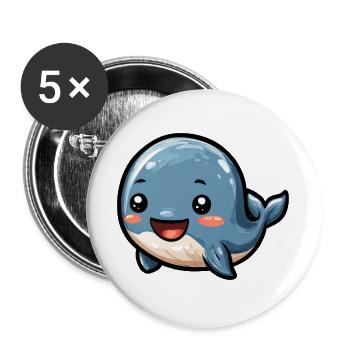 Kkuscheliger blauer Wal Cartoon - Buttons groß 56 mm (5er Pack) - Weiß - Vorne