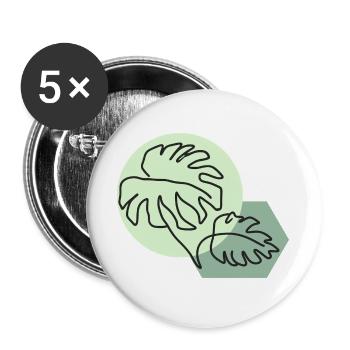 Pastellfarbene Monstera-Blätter im einfachen Linienstil - Buttons groß 56 mm (5er Pack) - Weiß - Vorne