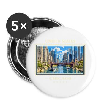 Vereinigte Staaten Chicago Vintage Reisemarke - Buttons groß 56 mm (5er Pack) - Weiß - Vorne