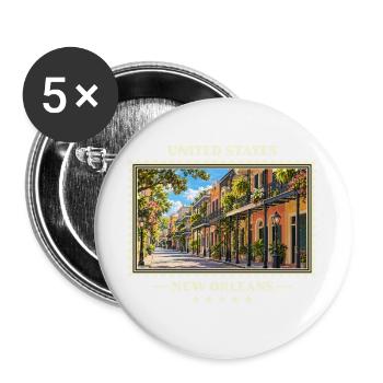 Vereinigte Staaten New Orleans Vintage Reisemarke - Buttons groß 56 mm (5er Pack) - Weiß - Vorne