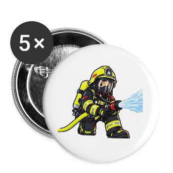 Kleiner Feuerwehrheld – Atemschutz Feuerwehr Kinde - Buttons groß 56 mm (5er Pack) - Weiß - Vorne