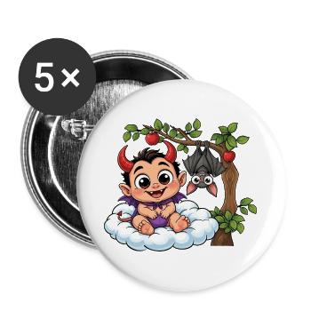 Teufelchen auf Wolke - Buttons groß 56 mm (5er Pack) - Weiß - Vorne