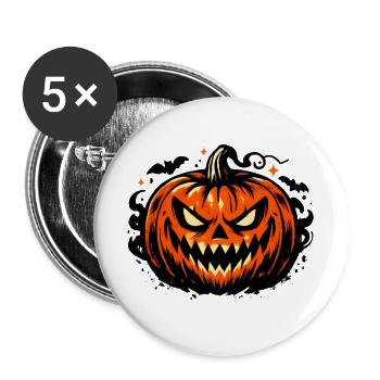 Grimmiges Kürbisgesicht Halloween - Buttons groß 56 mm (5er Pack) - Weiß - Vorne