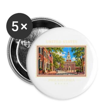 Vereinigte Staaten Philadelphia Vintage Reisemarke - Buttons groß 56 mm (5er Pack) - Weiß - Vorne
