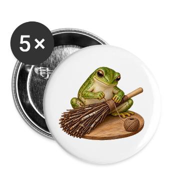 Frosch bindet einen Reisigbesen - Buttons groß 56 mm (5er Pack) - Weiß - Vorne