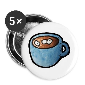 Blauer Aquarell-Tassen-Kakao mit Marshmallows - Buttons groß 56 mm (5er Pack) - Weiß - Vorne