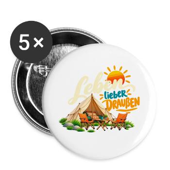 Leben Draußen Camping Vibes - Buttons groß 56 mm (5er Pack) - Weiß - Vorne