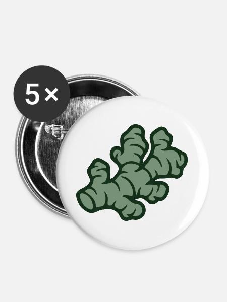 Ingwer Wurzel Grafik - Buttons groß 56 mm (5er Pack) - Weiß