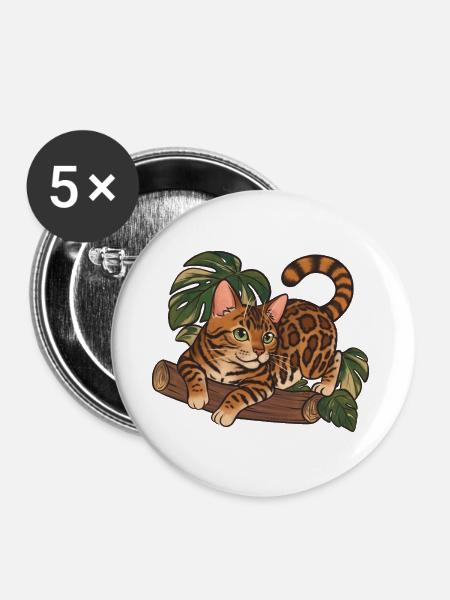 Bengal-Katze auf Baumstamm-Dschungel-Illustration - Buttons groß 56 mm (5er Pack) - Weiß