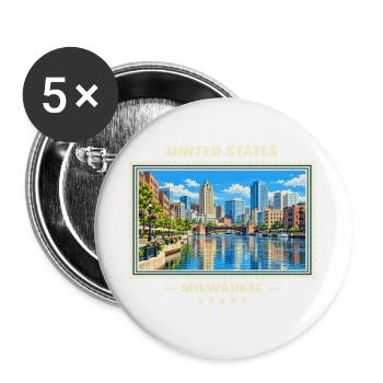 Vereinigte Staaten Milwaukee Vintage Reisemarke - Buttons groß 56 mm (5er Pack) - Weiß - Vorne