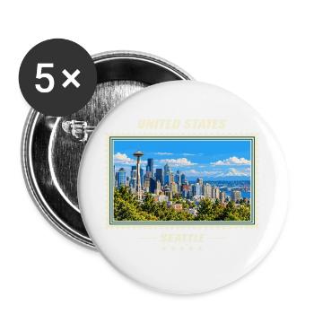 Vereinigte Staaten Seattle Vintage Reisemarke - Buttons groß 56 mm (5er Pack) - Weiß - Vorne