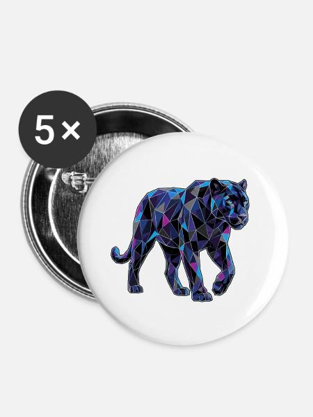 Poly Stil Panther - Buttons groß 56 mm (5er Pack) - Weiß