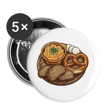 Rustikale Brotzeitplatte mit Obatzda - Buttons groß 56 mm (5er Pack) - Weiß - Vorne