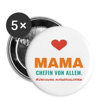 Mama – Chefin von allem - Buttons groß 56 mm (5er Pack) - Weiß - Vorne