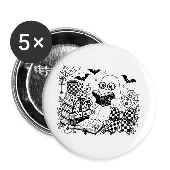 Halloween Bücherwurm - Buttons groß 56 mm (5er Pack) - Weiß - Vorne
