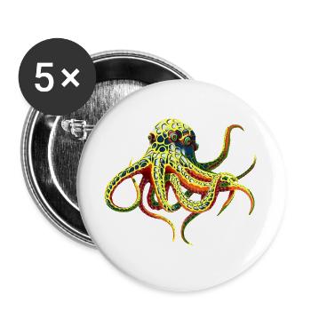 Neon-Oktopus  - Buttons groß 56 mm (5er Pack) - Weiß - Vorne