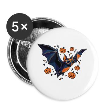 Halloween Poly Stil Fledermaus Kürbis - Buttons groß 56 mm (5er Pack) - Weiß - Vorne