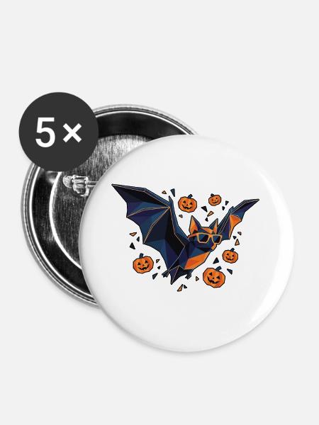 Halloween Poly Stil Fledermaus Kürbis - Buttons groß 56 mm (5er Pack) - Weiß