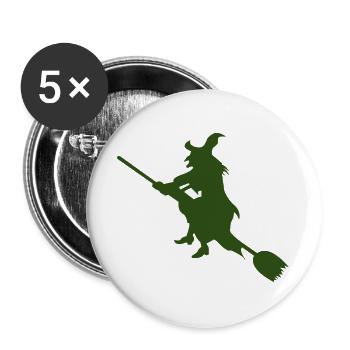 Hexe auf Besen Silhouette - Buttons groß 56 mm (5er Pack) - Weiß - Vorne