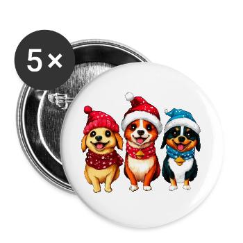 Hunde Weihnachten - Buttons groß 56 mm (5er Pack) - Weiß - Vorne