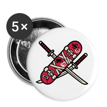 Skateboard Katana Wappen Logo - Buttons groß 56 mm (5er Pack) - Weiß - Vorne