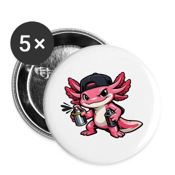 Axolotl beim Graffiti-Sprühen – Sprayer Style - Buttons groß 56 mm (5er Pack) - Weiß - Vorne