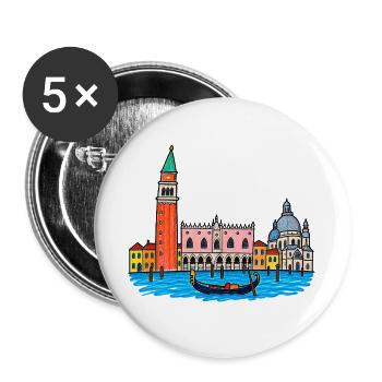 Venedig Skyline – Kindlich gezeichnet und ausgemal - Buttons groß 56 mm (5er Pack) - Weiß - Vorne