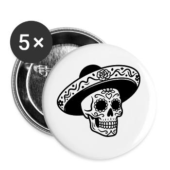 Dia de los muertos Schädel mit Hut - Buttons groß 56 mm (5er Pack) - Weiß - Vorne