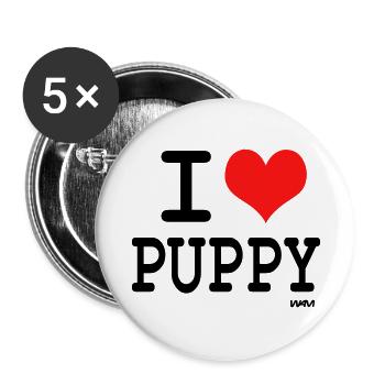 i love puppy by wam - Lot de 5 grands badges (56 mm) - blanc - Devant