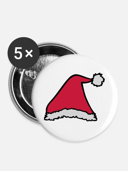 Weihnachtsmütze - Buttons groß 56 mm (5er Pack) - Weiß