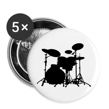 batterie - drums - Lot de 5 grands badges (56 mm) - blanc - Devant