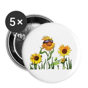 Sunflowers with sunglasses - Buttons large 2.2''/56 mm (5-pack) - white - Front