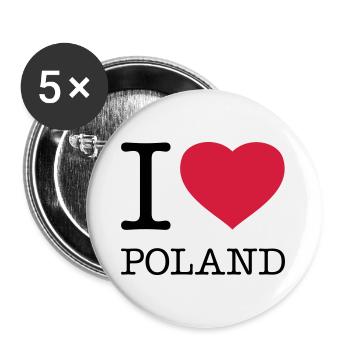 I LOVE POLAND Polen Polska - Buttons groß 56 mm (5er Pack) - Weiß - Vorne