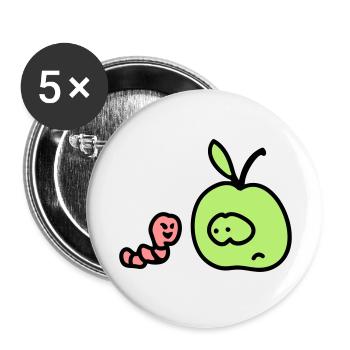 Apfel + Wurm 3 - Buttons groß 56 mm (5er Pack) - Weiß - Vorne