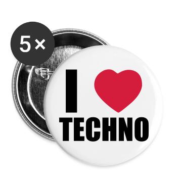 I LOVE TECHNO 2 - Buttons groß 56 mm (5er Pack) - Weiß - Vorne