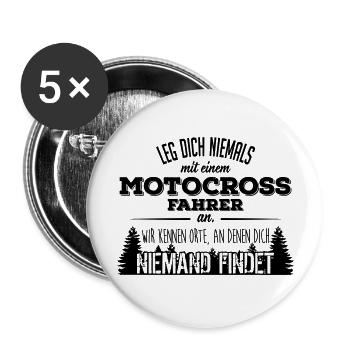 Leg dich niemals mit einem Motocross-Fahrer an - Buttons groß 56 mm (5er Pack) - Weiß - Vorne