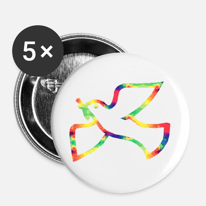 Bunte Friedenstaube - Buttons groß 56 mm (5er Pack) - Weiß