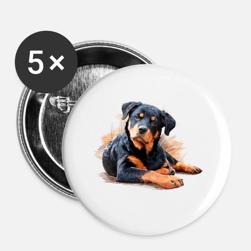 Rottweiler - Buttons groß 56 mm (5er Pack) - Weiß