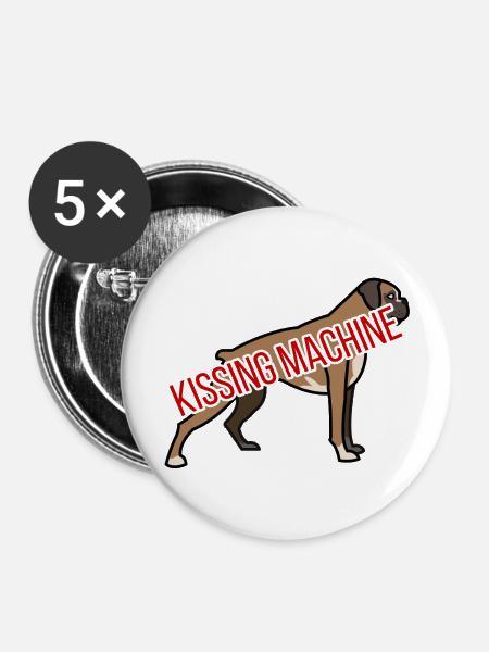 Hund / Boxer: Kissing Machine - Buttons groß 56 mm (5er Pack) - Weiß