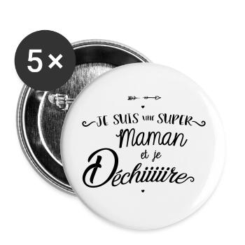 Super maman - Lot de 5 grands badges (56 mm) - blanc - Devant