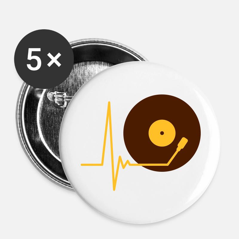 Vinyl Record Music Pulse Heartbeat Frequency - Buttons large 2.2''/56 mm (5-pack) - white