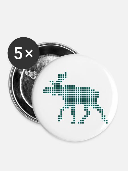 Pixel Elch - Buttons groß 56 mm (5er Pack) - Weiß
