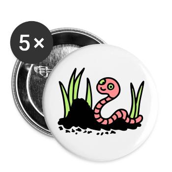 Regenwurm Erde - 3 - Buttons groß 56 mm (5er Pack) - Weiß - Vorne