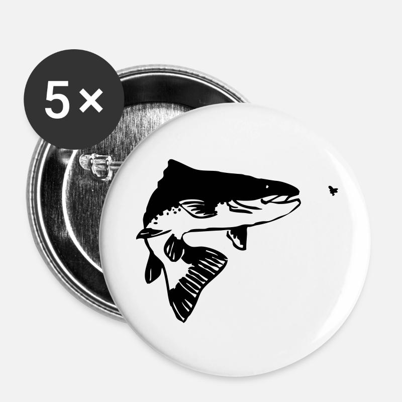 Truite - Lot de 5 grands badges (56 mm) - blanc