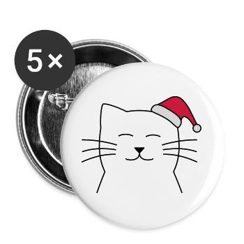 Katze Weihnachtsmann Nikolaus Weihnachten Geschenk - Buttons groß 56 mm (5er Pack) - Weiß - Vorne