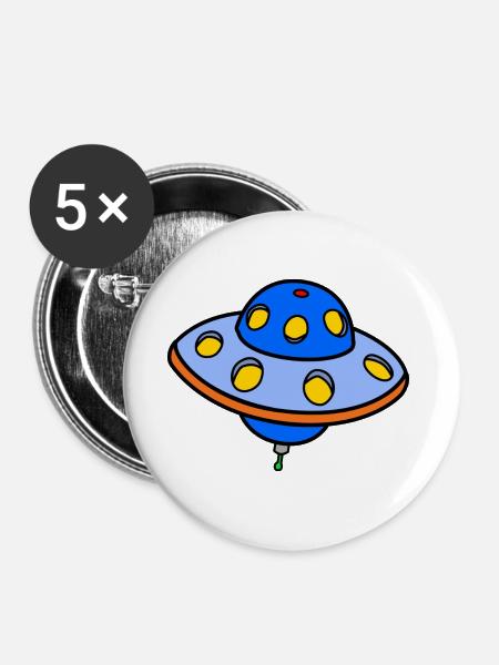 Alien fliegende Untertasse - Buttons groß 56 mm (5er Pack) - Weiß