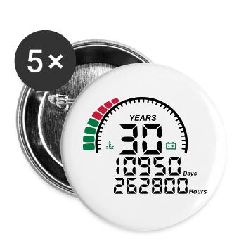 Jahre 30 Jahre Jubiläum Meter - Buttons groß 56 mm (5er Pack) - Weiß - Vorne